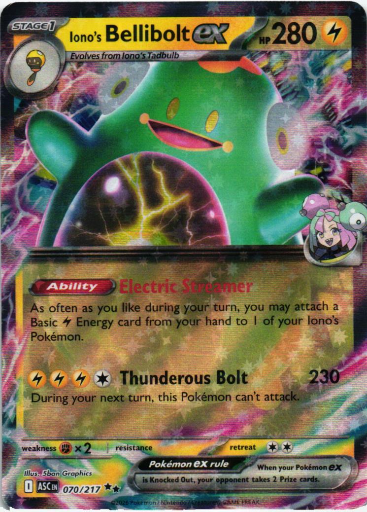 ASC Iono's Bellibolt ex 070/217 Ascended Heroes Double rare English
