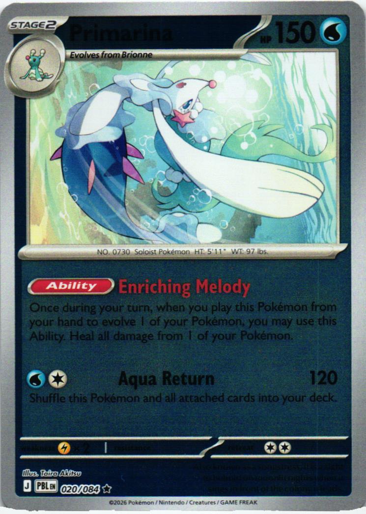 PBL Primarina 020/084 Pitch Black Rare English