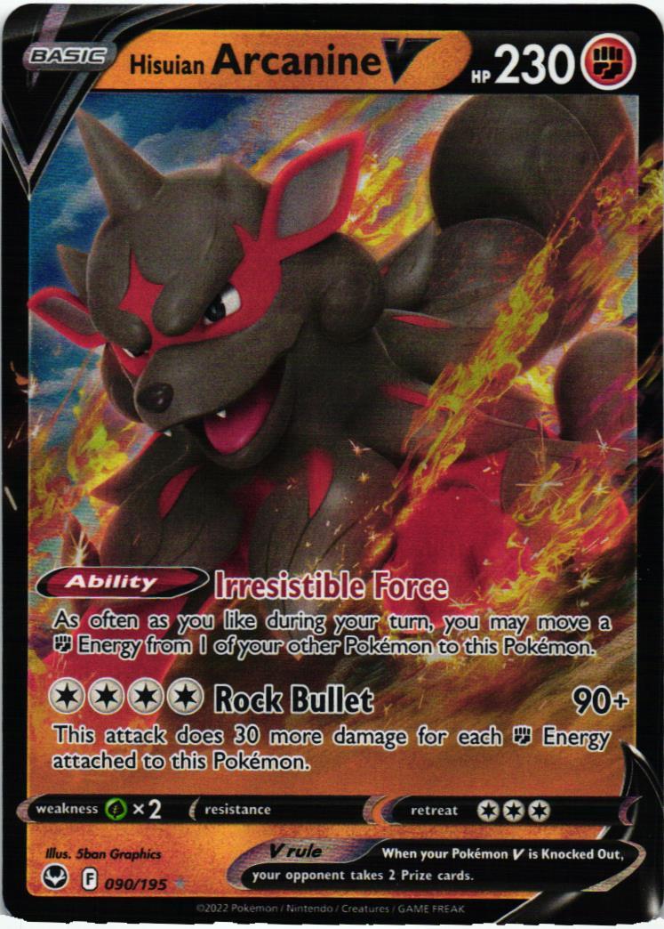 SIT Hisuian Arcanine V 090/195 Silver Tempest Holo Rare V English